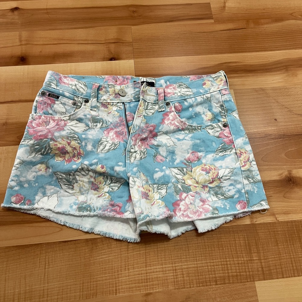Ralph Lauren Floral Light Blue Denim Jean Shorts